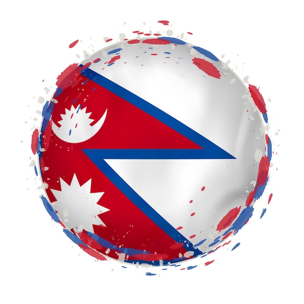 round grunge flag of nepal with splashes in flag color. vector illustration.