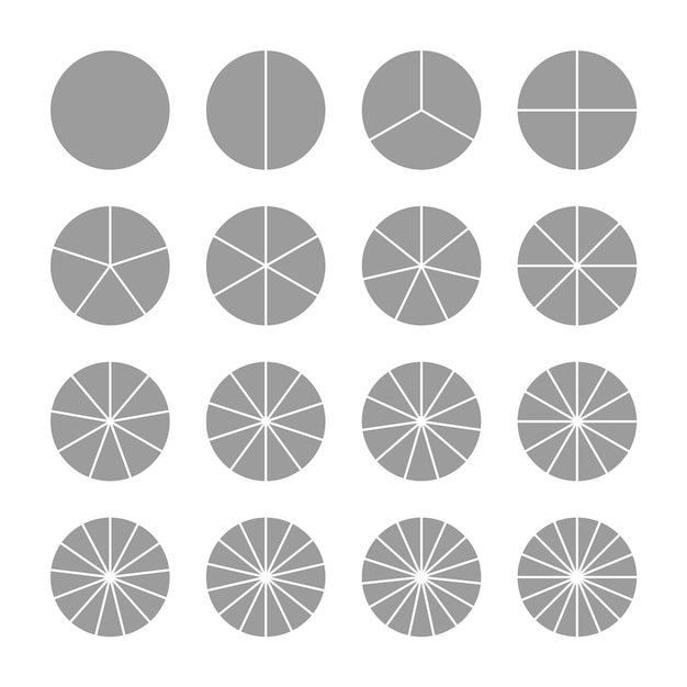 Round section graph Pie diagram template Gray circle chart Circular structure divided into pieces Set schemes