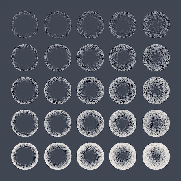 Round shaped dotted objects stipple elements fading gradient stippling dotwork drawing shading using