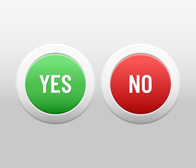 Round yes and no button in red green and gray gradation colors