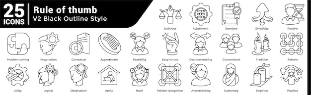 rule of thumb icons set black outline style