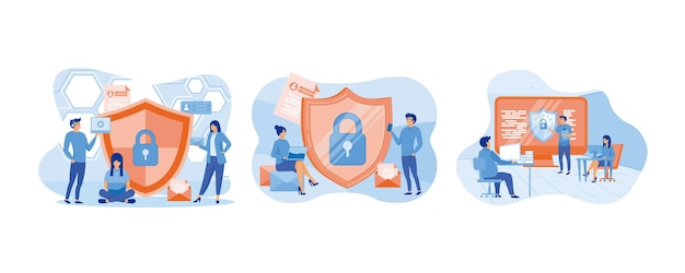 safety and confidential data protection data protection concept data security and privacy and internet security set flat vector modern illustration