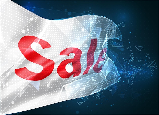 Sale and discounts vector flag, virtual abstract 3D object from triangular polygons on a blue background