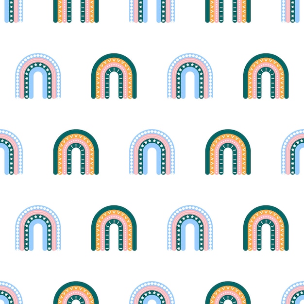Scandinavian rainbow with ornaments seamless pattern
