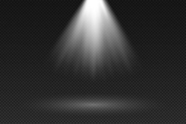 Scenelys, hvite spotlight-stråler, glødende design