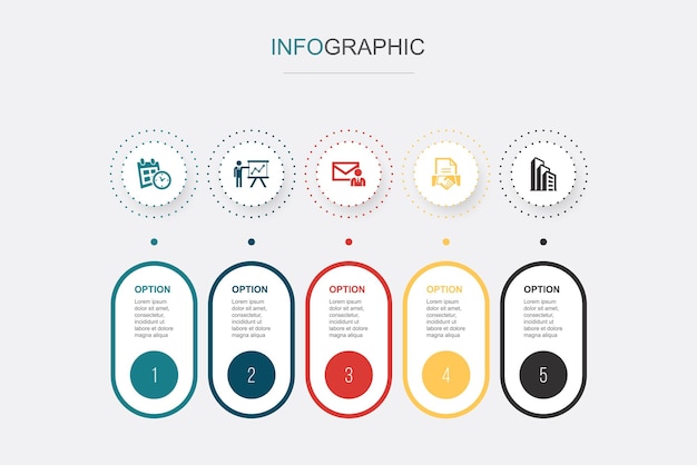 Schedule presentation business mail contract office icons Infographic design layout design template Creative presentation concept with 5 steps