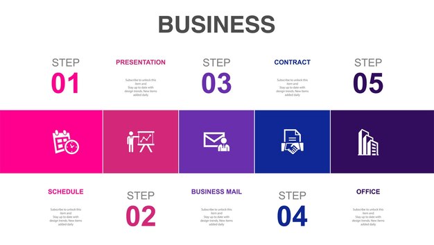 schedule presentation business mail contract office icons infographic design layout template creative presentation concept with 5 steps