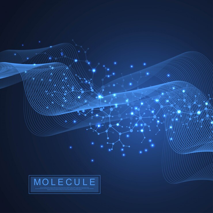 Scientific molecule background DNA double helix illustration with shallow depth of field.