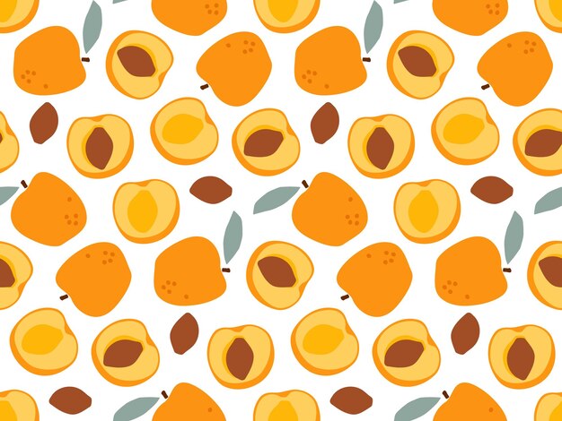 Seamless Apricot Fruit with leaves pattern hand drawn doodle fruit sketch Repeated Vector Food