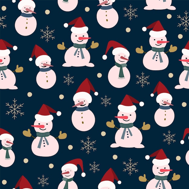 seamless christmas nature pattern, winter forest, dark blue, red colours, trees, snow, night, black background. fabric material, packaging, wallpaper, design for textiles, vector illustration