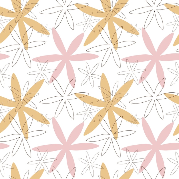 Seamless floral pattern with handdrawn line art and organic shapes in natural tones