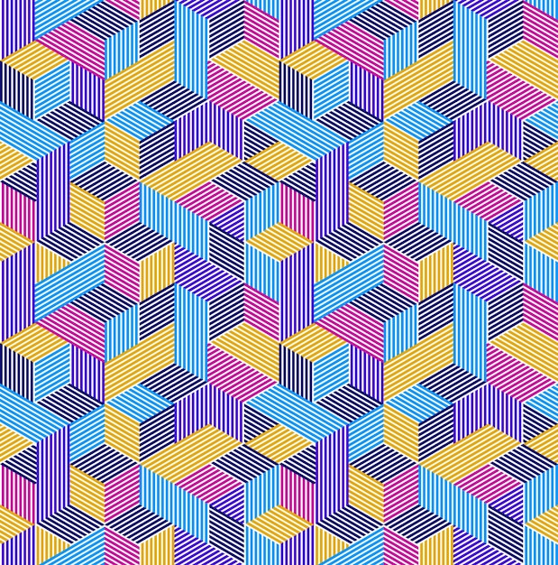 Seamless isometric lines geometric pattern, 3D cubes vector tiling background, architecture and construction, wallpaper design.