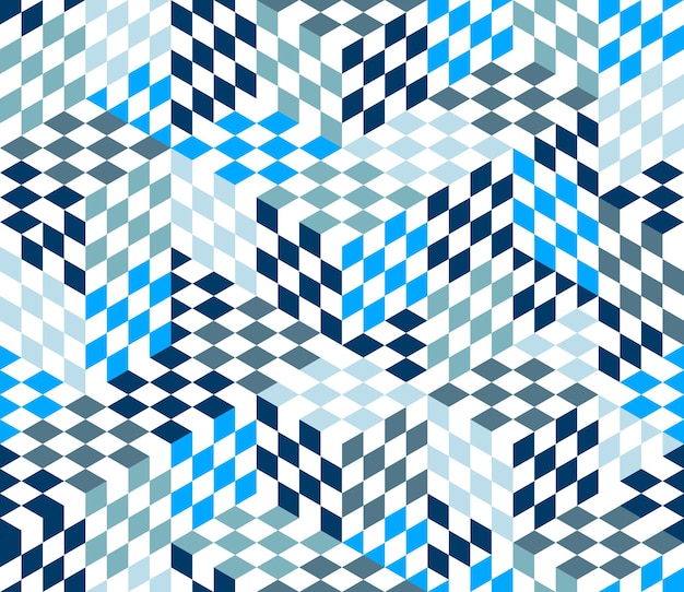 Seamless isometric rhombus and triangles geometric pattern, 3D cubes vector tiling background, architecture and construction, wallpaper design.