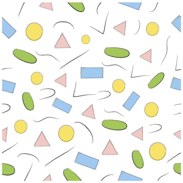 seamless pastel color pattern sketch stitch and patch effect