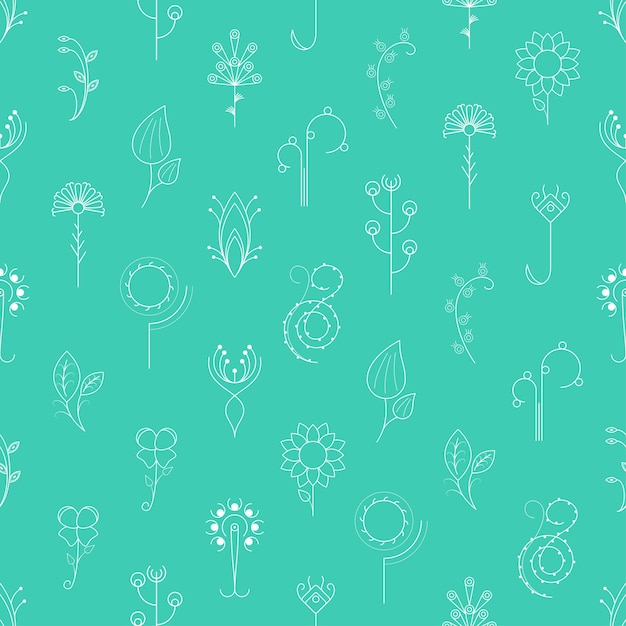seamless pattern abstract elements different plant botanic vector design style background