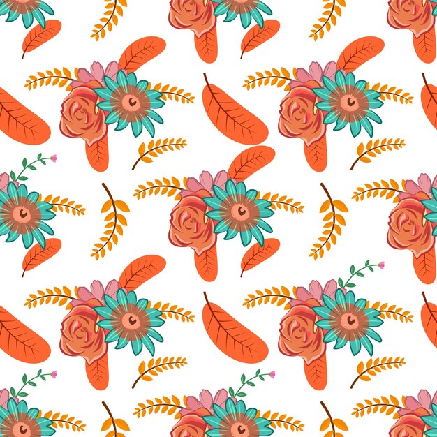 Seamless Pattern Background in Floral Tropical Flower Flat Style Vector Design