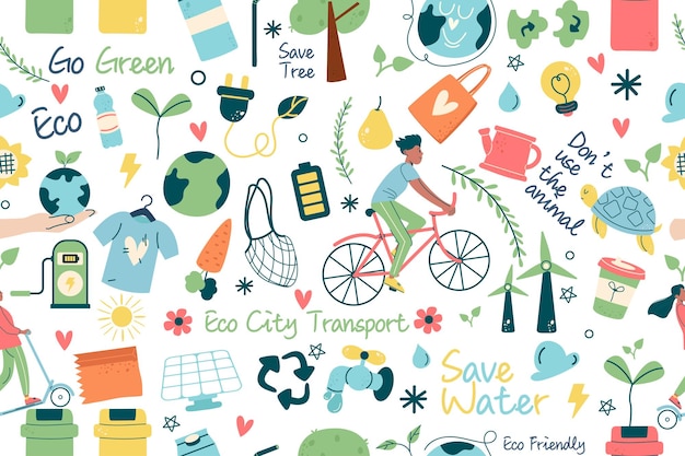 Seamless pattern cute eco friendly concept