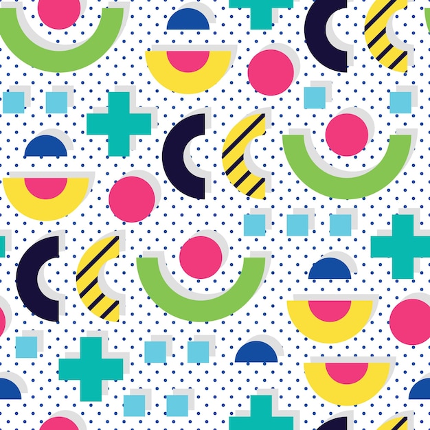 Seamless pattern in 90 80 style with simple geometric elements shapes