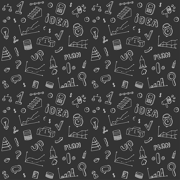 Seamless pattern of business and finance hand drawn infographic design elements. 