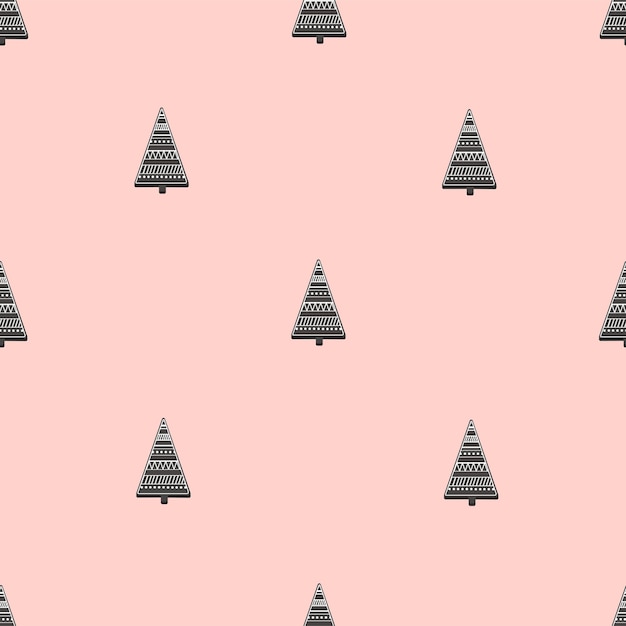 Seamless pattern of Christmas trees in Scandinavian style in black with a pattern