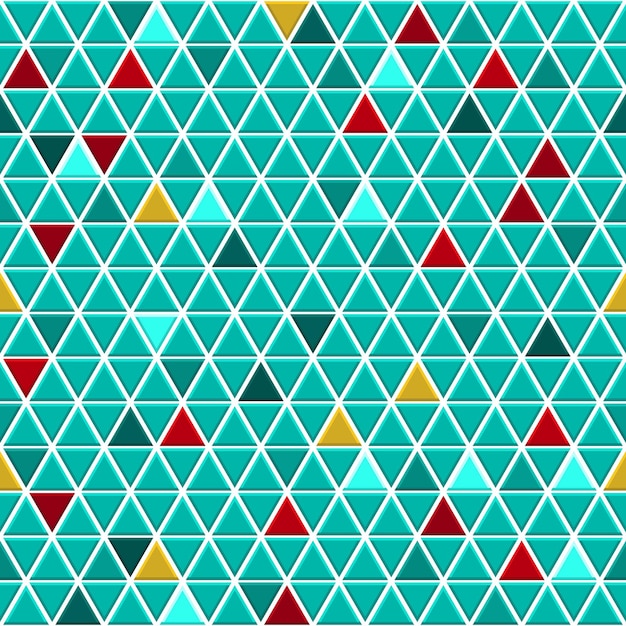 seamless pattern of small triangles in turquoise colors with some colored triangles