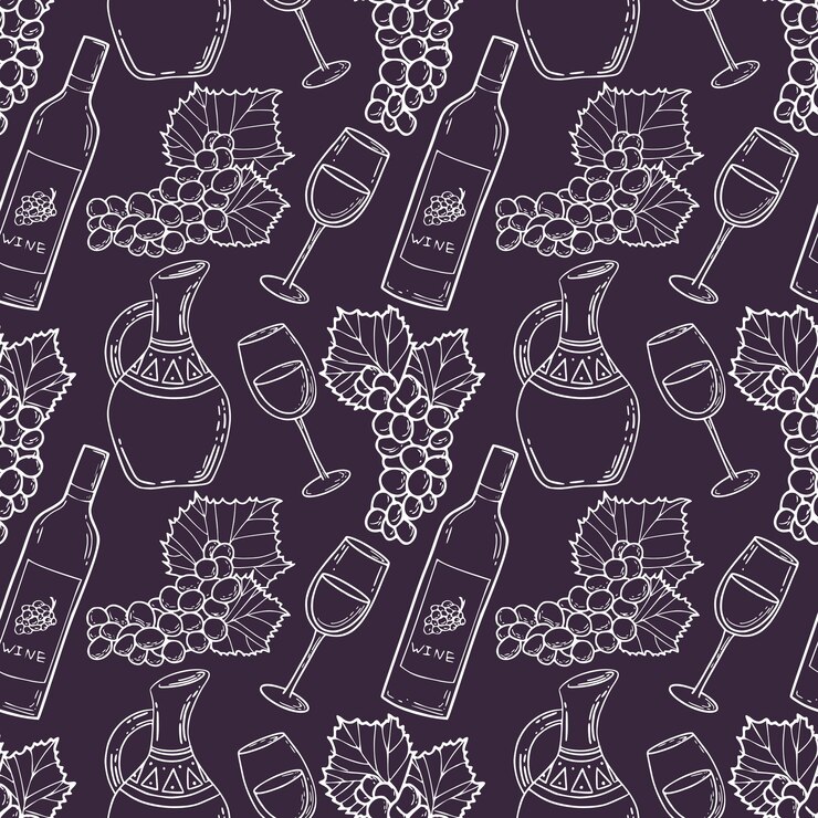 Seamless pattern of wine grapes and jug For wine shop website menu packaging Vector illustration