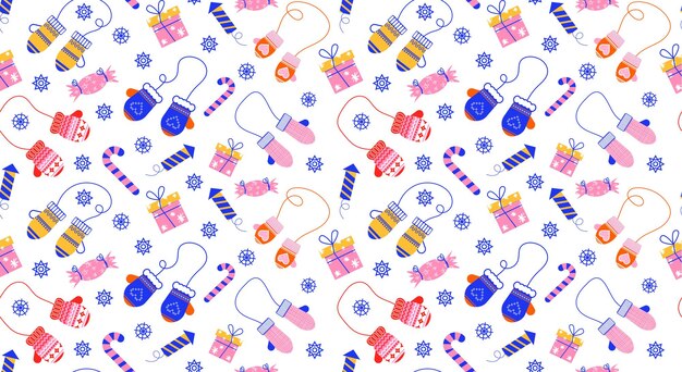 Seamless pattern of winter gloves Vector illustration of New Year's gloves with an ornament