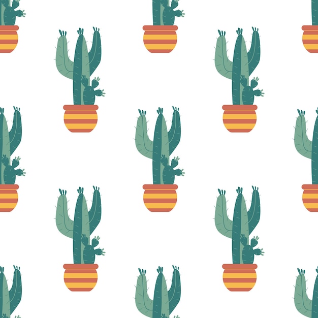 Seamless pattern with cacti floral background