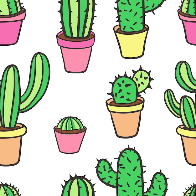 seamless pattern with cactus pattern of cactus cacti in pots cute cartoon cactus pattern