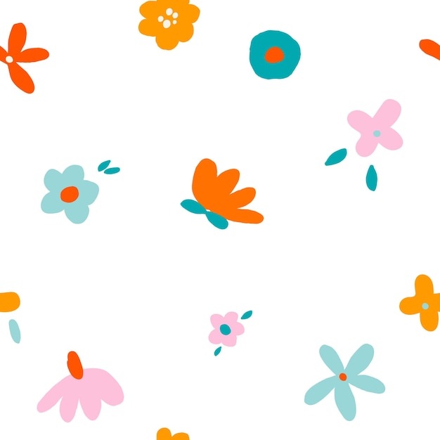 seamless pattern with colorful flowers and leaves floral background