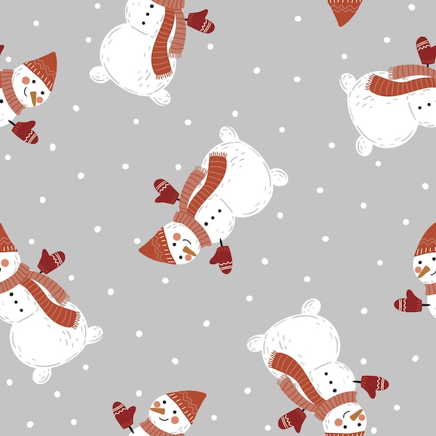seamless pattern with cute christmas snowmen and sweets on a white background for textiles
