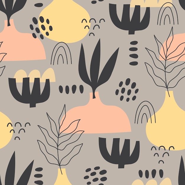 seamless pattern with different shapes leaves abstract elements