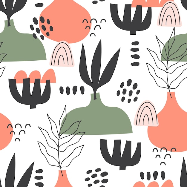 seamless pattern with different shapes leaves abstract elements