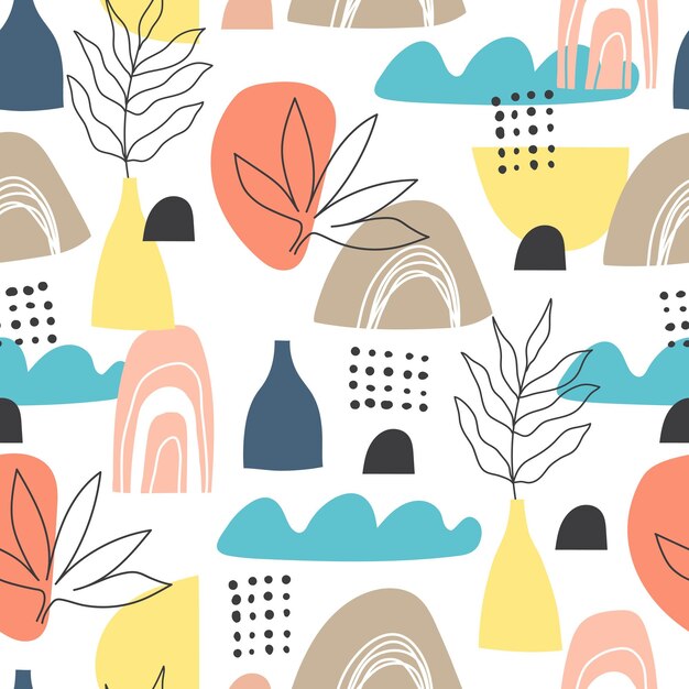 seamless pattern with different shapes leaves abstract elements