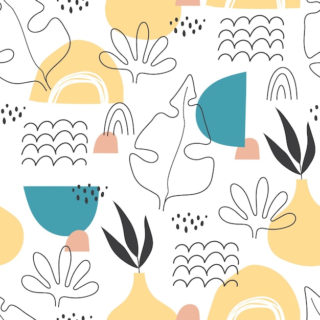 seamless pattern with different shapes leaves abstract elements