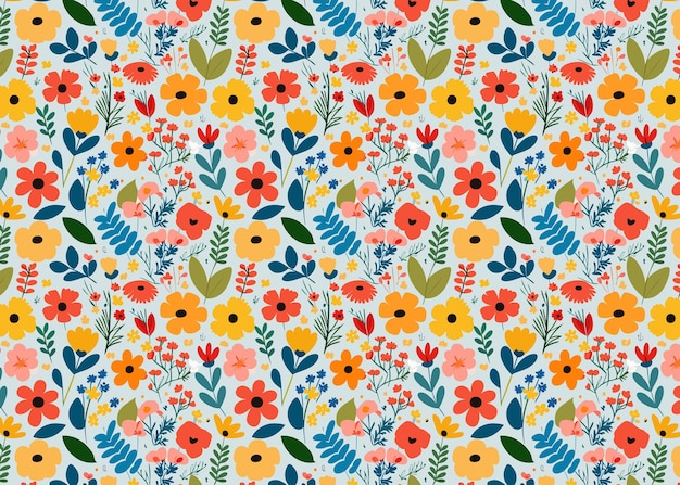 Seamless pattern with flowers and leaves Floral background Flower leaf herbs vector
