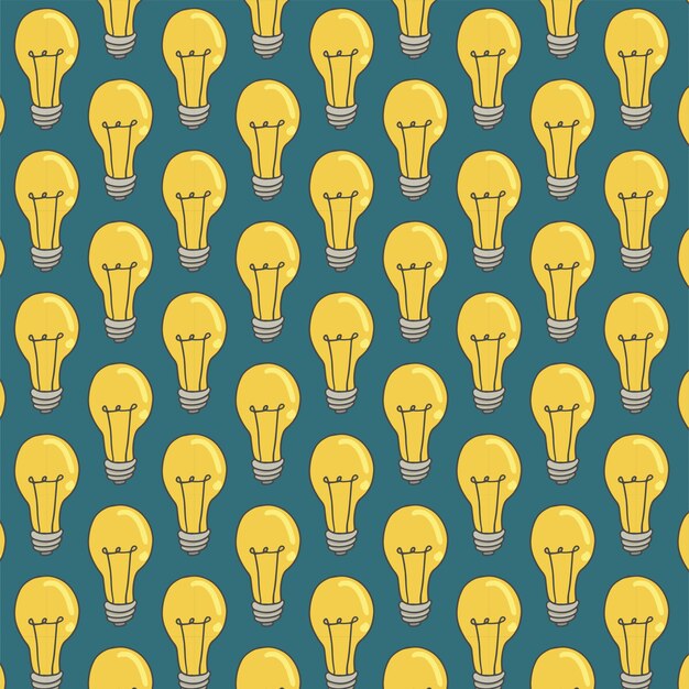 Seamless pattern with light bulb on green