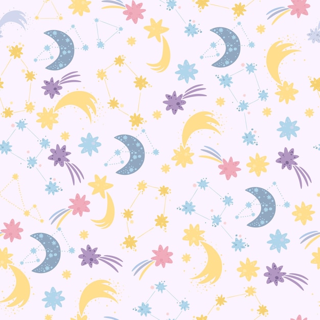 seamless pattern with stars and space objects