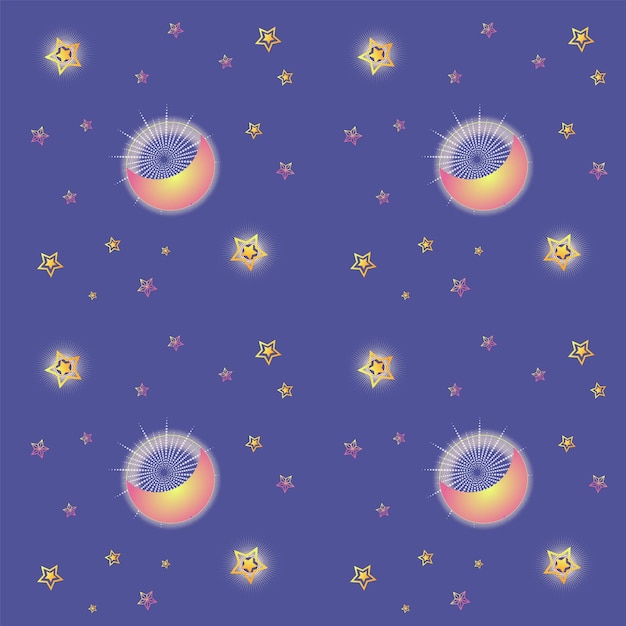 seamless star pattern half moon and shining stars on a blue background