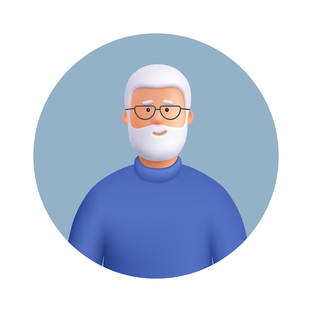 Senior man avatar Smiling elderly man with beard with gray hair 3d vector people character illustration Cartoon minimal style