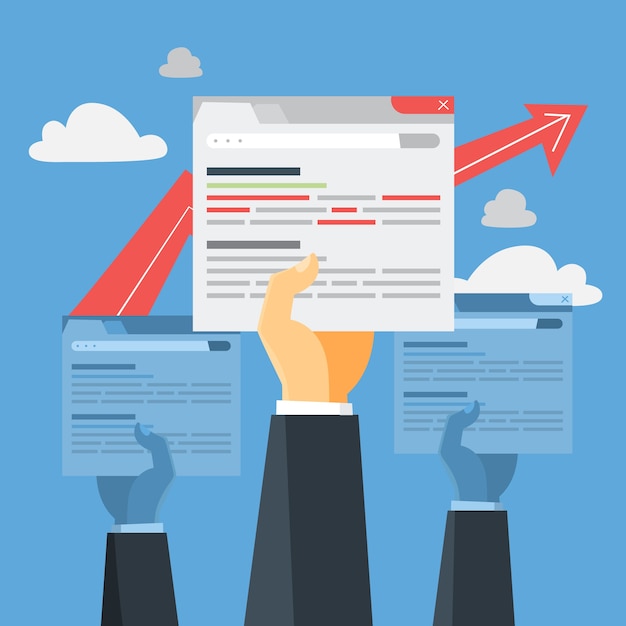 SEO concept. Idea of search engine optimization for website as marketing strategy. Web page promotion in the internet browser.    illustration