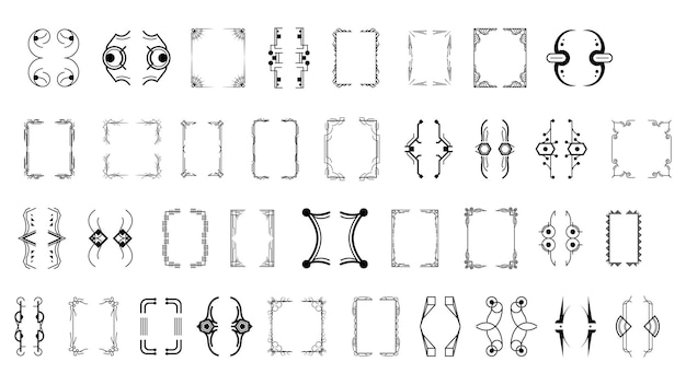 Set Black Simple Line Collection Different Doodle Brackets, Parentheses, Braces Elements Vector