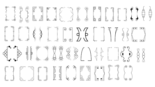 Set Black Simple Line Collection Different Doodle Brackets, Parentheses, Braces Elements Vector