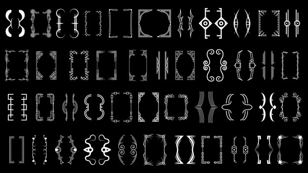 set black simple line collection different doodle brackets parentheses braces elements vector