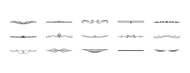 Set Black Simple Line Collection Doodle Border Elements Vector Design Style Sketch Isolated