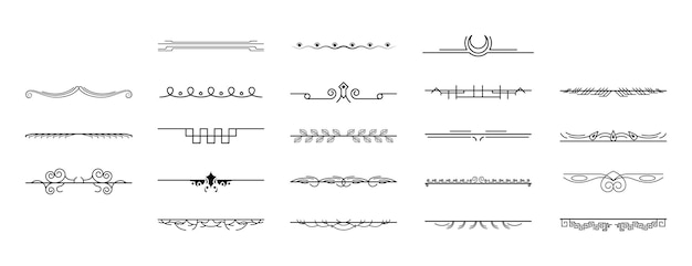 set black simple line collection doodle border elements vector design style sketch isolated