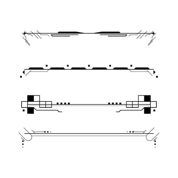 Set Black Simple Line Collection Doodle Border Elements Vector Design Style Sketch Isolated