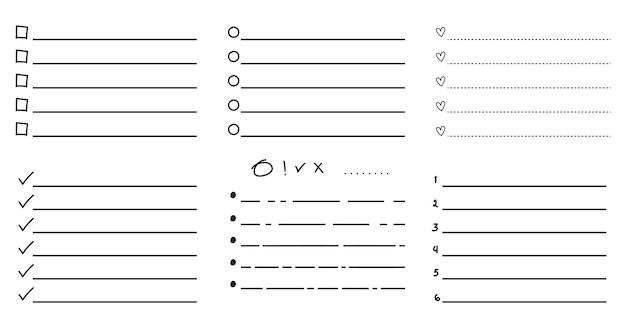 Set blank To do check list page doodle memo reminder note planner sheet
