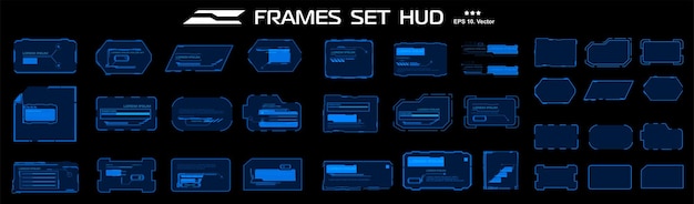 Set blue neon frames Holographic digital windows and frames HUD UI dialogs Frames and blocks