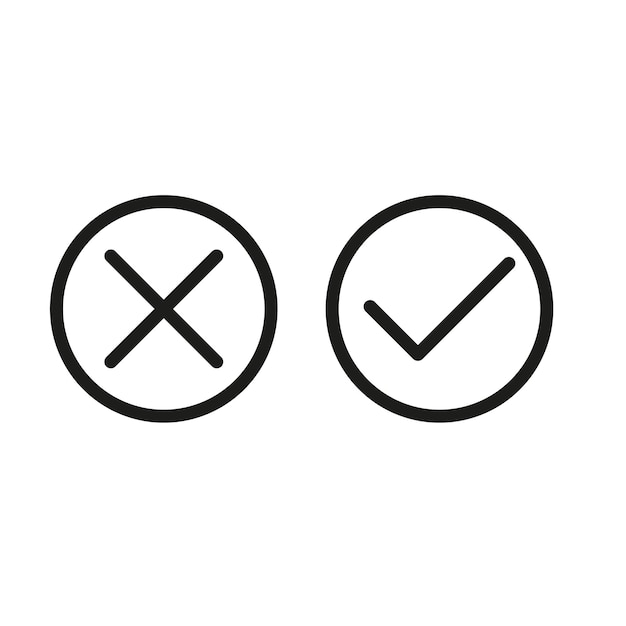 Set check mark and cross icons True or false Validation button icons Vector illustration stock image
